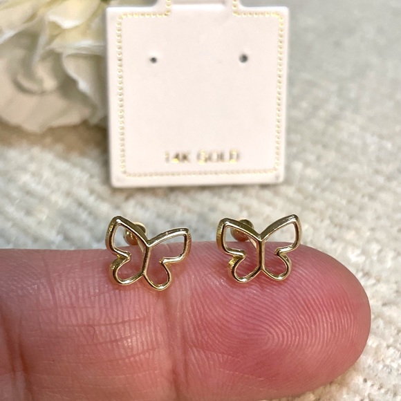 Solid Yellow Gold 14 Karat Butterly 12x14mm Earring - Picture 4 of 6
